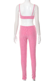 Pink Sexy Solid Patchwork Spaghetti Strap Sleeveless Two Pieces