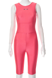 Rose Red Sexy Solid Letter O Neck Skinny Rompers