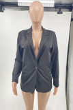 Red Fashion Casual Solid Patchwork Turn-back Collar Long Sleeve Two Pieces