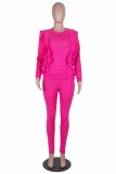 Pink Fashion Casual Solid Patchwork O Neck Long Sleeve Two Pieces