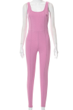 Pink Fashion Solid Patchwork U Neck Skinny Jumpsuits