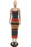 Pink Fashion Sexy Striped Print Backless Spaghetti Strap Long Dress Dresses