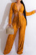 Earth Yellow Fashion Sexy Casual Solid Bandage V Neck Long Sleeve Two Pieces