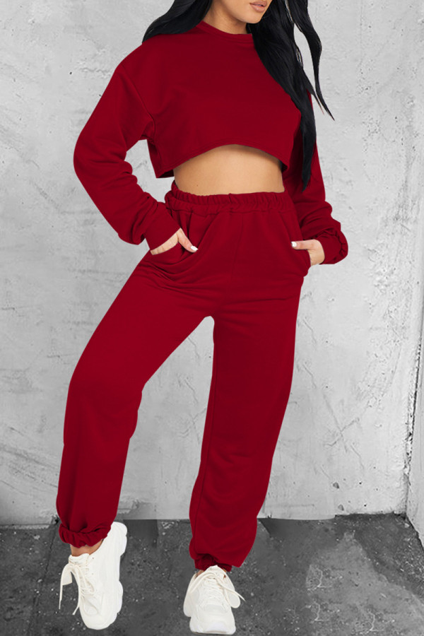 Red Fashion Casual Solid Patchwork Hooded Collar Long Sleeve Two Pieces