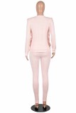 Pink Fashion Casual Solid Patchwork O Neck Long Sleeve Two Pieces