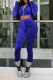 Blue Sexy Solid Patchwork Fold Hooded Collar Long Sleeve Two Pieces