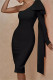Black Fashion Casual Formal Solid Patchwork Backless Oblique Collar Long Sleeve Dresses
