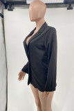 Red Fashion Casual Solid Patchwork Turn-back Collar Long Sleeve Two Pieces