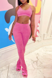 Pink Sexy Solid Patchwork Spaghetti Strap Sleeveless Two Pieces