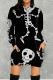 Black Gray Street Print Patchwork Hooded Collar T-shirt Dress Dresses