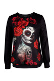 Red Casual Print Patchwork O Neck Tops