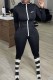 Black Fashion Casual Print Patchwork Letter Hooded Collar Jumpsuits