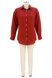 Red Fashion Casual Solid Patchwork Turndown Collar Tops