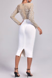Apricot Fashion Patchwork Beading Square Collar Long Sleeve Two Pieces