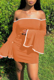 Pink Sexy Solid Patchwork Off the Shoulder Pencil Skirt Dresses
