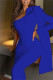 Blue Fashion Casual Formal Solid Patchwork Backless Oblique Collar Long Sleeve Dresses