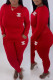 Red Sexy Casual Letter Hot Drill O Neck Long Sleeve Two Pieces
