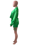 Green Fashion Sexy Solid Draw String Frenulum V Neck Long Sleeve Three-piece Set