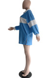 Sky Blue Fashion Casual Solid Patchwork Slit Turndown Collar Long Sleeve Dresses