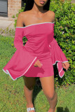 Pink Sexy Solid Patchwork Off the Shoulder Pencil Skirt Dresses
