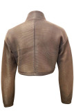 Coffee Casual Solid Bandage Patchwork Pocket Half A Turtleneck Outerwear