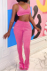 Pink Sexy Solid Patchwork Spaghetti Strap Sleeveless Two Pieces