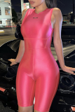 Rose Red Sexy Solid Letter O Neck Skinny Rompers