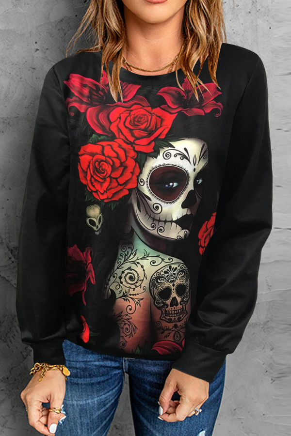 Red Casual Print Patchwork O Neck Tops