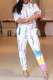 Multicolor Fashion Casual Print Tie-dye Hooded Collar Long Sleeve Two Pieces