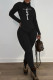 Black Fashion Casual Print Basic Turtleneck Long Sleeve Two Pieces