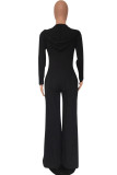 Black Fashion Casual Solid Basic Hooded Collar Regular Jumpsuits
