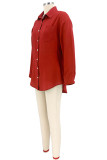 Red Fashion Casual Solid Patchwork Turndown Collar Tops
