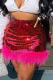 Red Sexy Patchwork Sequins Feathers Skinny High Waist Pencil Full Print Bottoms