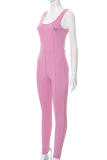 Pink Fashion Solid Patchwork U Neck Skinny Jumpsuits