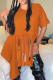 Orange Fashion Casual Solid Tassel Patchwork Asymmetrical O Neck Tops