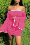 Pink Sexy Solid Patchwork Off the Shoulder Pencil Skirt Dresses