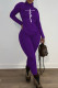 Purple Fashion Casual Print Basic Turtleneck Long Sleeve Two Pieces