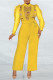 Yellow Sexy Solid Patchwork See-through Half A Turtleneck Straight Jumpsuits