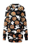 Orange Street Print Patchwork Hooded Collar T-shirt Dress Dresses