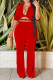 Red Fashion Casual Solid Bandage Turndown Collar Half Sleeve Two Pieces