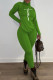 Green Fashion Casual Print Basic Turtleneck Long Sleeve Two Pieces