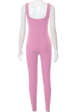 Pink Fashion Solid Patchwork U Neck Skinny Jumpsuits
