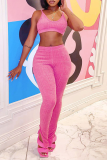 Pink Sexy Solid Patchwork Spaghetti Strap Sleeveless Two Pieces