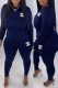 Dark Blue Sexy Casual Letter Hot Drill O Neck Long Sleeve Two Pieces