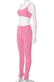 Pink Sexy Solid Patchwork Spaghetti Strap Sleeveless Two Pieces