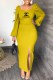 Yellow Fashion Sexy Print Slit Letter Square Collar One Step Skirt Dresses
