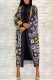 Yellow Fashion Casual Print Patchwork Letter With Belt Cardigan Collar Outerwear