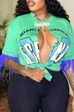 Pink Casual Print Tassel V Neck T-Shirts
