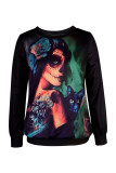 Red Casual Print Patchwork O Neck Tops