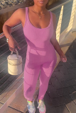 Pink Fashion Solid Patchwork U Neck Skinny Jumpsuits